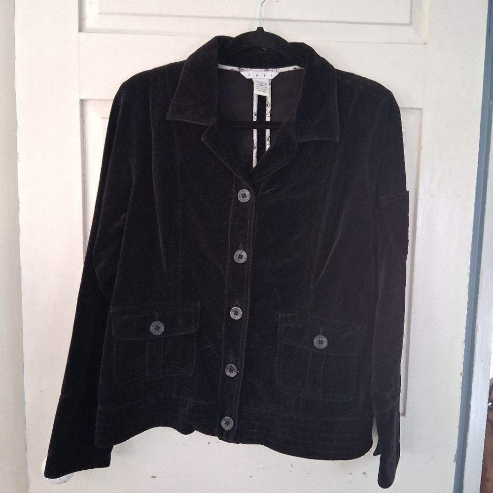 CAbi Black Velveteen Women's Unlined Cotton Lightweight Button-up Jacket